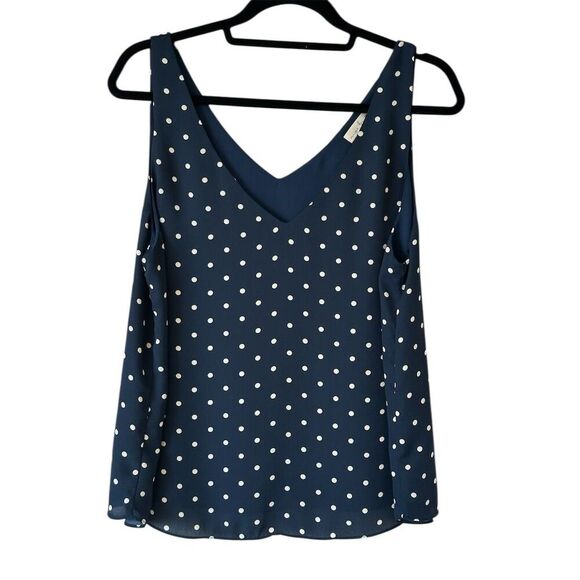 Nine Britton Women's M Navy Polka Dot V-Neck Sleeveless Blouse - Picture 2 of 5